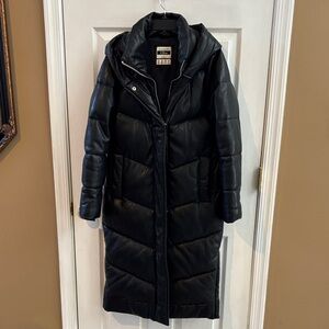 Abercrombie & Fitch Long Black Puffer Jacket Vegan Leather